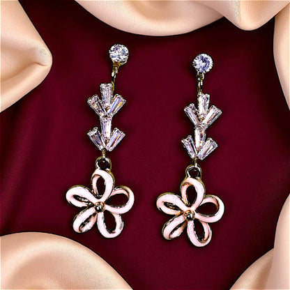 Flower Pattern Earrings Cream Earrings AD Ear Rings Earrings party Trincket Jewellry Jewelry Jewellery