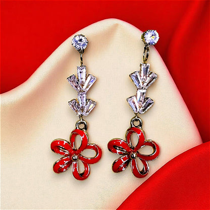 Flower Pattern Earrings Red Earrings AD Ear Rings Earrings party Trincket Jewellry Jewelry Jewellery