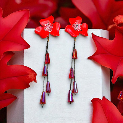 Big flower Earrings with Rice Stones Red Earrings bead Ear Rings Earrings party Trincket Jewellry Jewelry Jewellery
