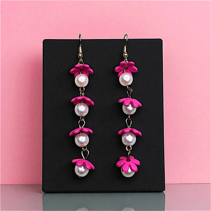 Flower and Bead Dangler Dark Pink Earrings bead casuals Ear Rings Earrings office party Trincket Jewellry Jewelry Jewellery