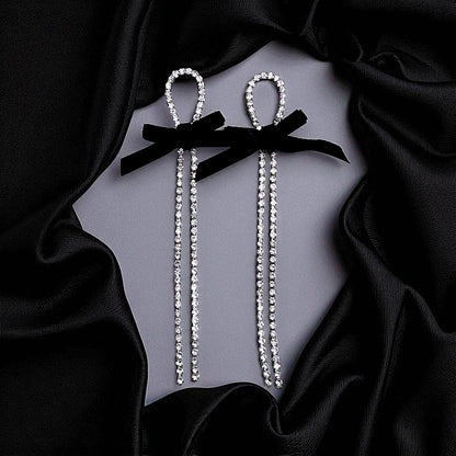 White Stone Black Bow Fancy Earrings Black Earrings Ear Rings Earrings party Trincket Jewellry Jewelry Jewellery