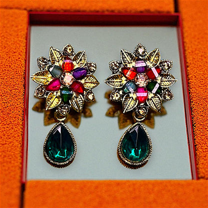 Colored Stones Flower Earrings dark green Earrings casuals Ear Rings Earrings ethnic office party Trincket Jewellry Jewelry Jewellery