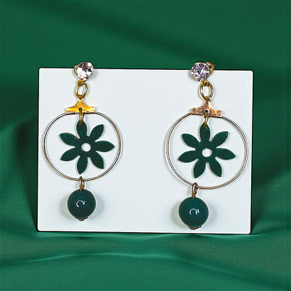 Cute Flower Danglers Green Earrings bead casuals Ear Rings Earrings ethnic office party Trincket Jewellry Jewelry Jewellery