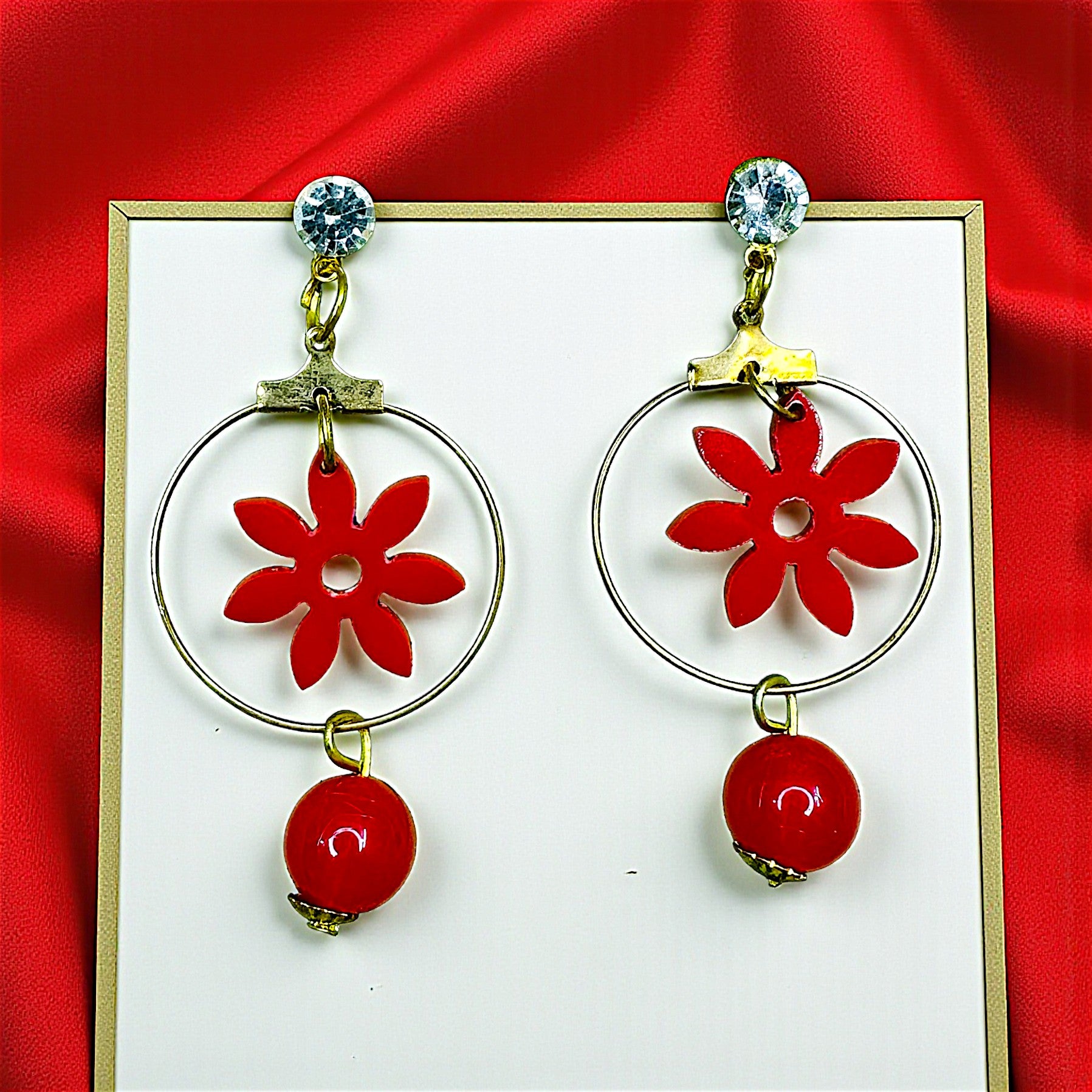 Cute Flower Danglers Red Earrings bead casuals Ear Rings Earrings ethnic office party Trincket Jewellry Jewelry Jewellery