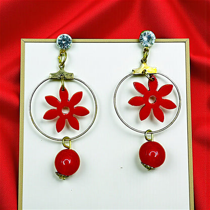 Cute Flower Danglers Red Earrings bead casuals Ear Rings Earrings ethnic office party Trincket Jewellry Jewelry Jewellery