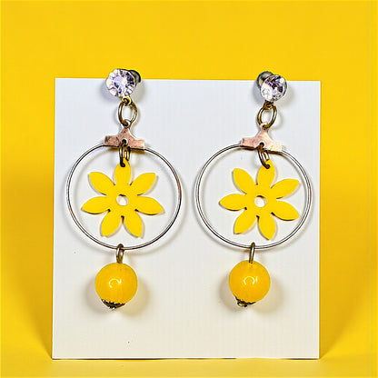 Cute Flower Danglers Yellow Earrings bead casuals Ear Rings Earrings ethnic office party Trincket Jewellry Jewelry Jewellery