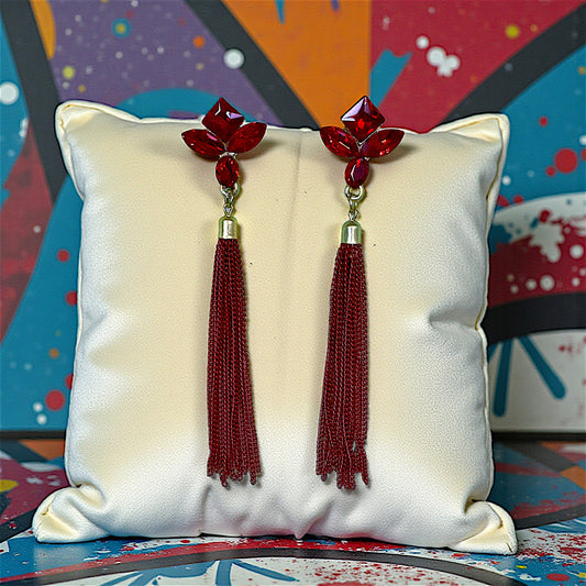 Korean Glass Bead & Chain Earrings Red Earrings Ear Rings Earrings ethnic party Trincket Jewellry Jewelry Jewellery
