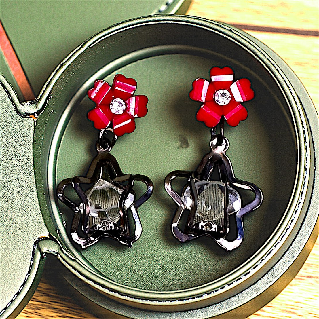 Flower & Star Crystal Earrings | Shine Every Day Red Earrings casuals Ear Rings Earrings office party Trincket Jewellry Jewelry Jewellery