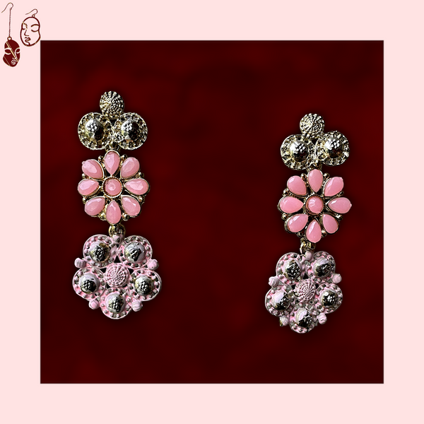 Double Flower Earrings Pink Jewelry Ear Rings Earrings Trincket