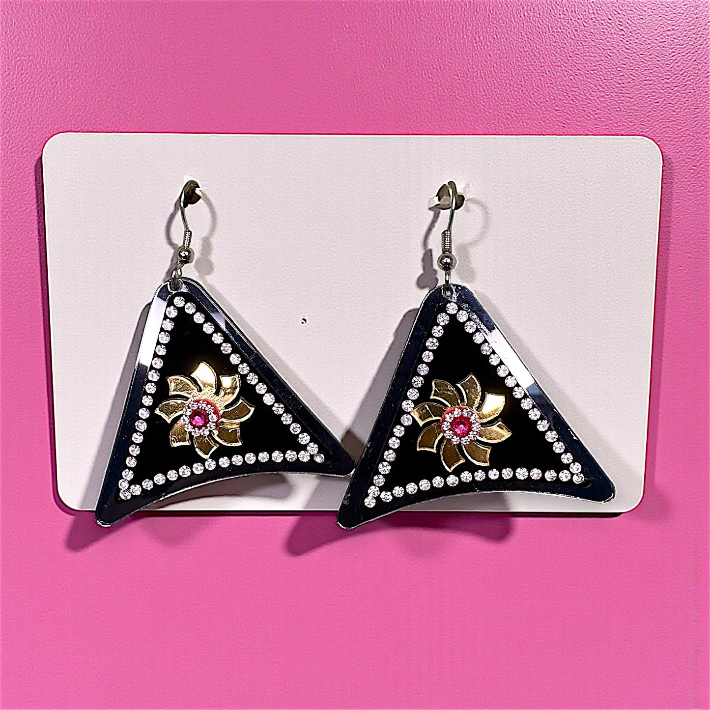 Triangle Stone Earrings Pink Earrings casuals Ear Rings Earrings ethnic office party Trincket Jewellry Jewelry Jewellery