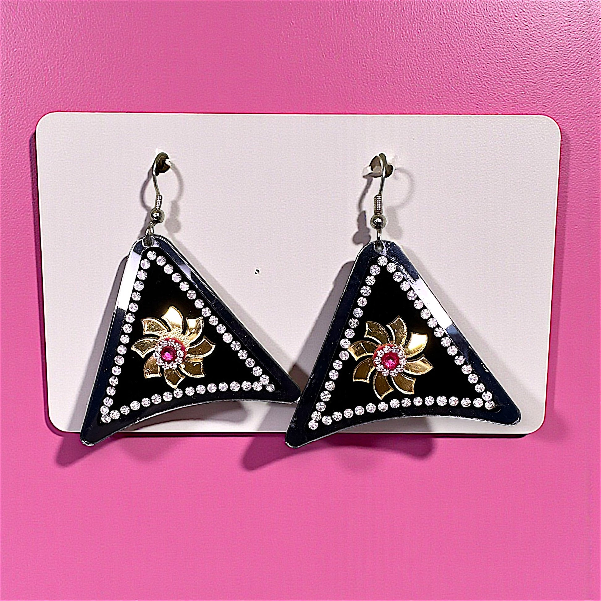 Triangle Stone Earrings Pink Earrings casuals Ear Rings Earrings ethnic office party Trincket Jewellry Jewelry Jewellery