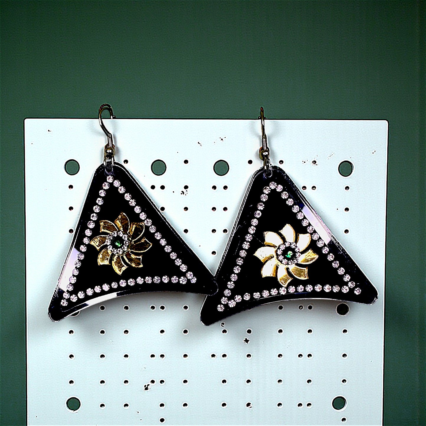 Triangle Stone Earrings Green Earrings casuals Ear Rings Earrings ethnic office party Trincket Jewellry Jewelry Jewellery