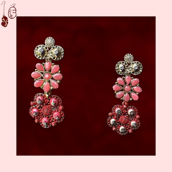 Double Flower Earrings Red Jewelry Ear Rings Earrings Trincket
