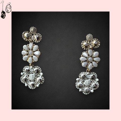 Double Flower Earrings Grey Jewelry Ear Rings Earrings Trincket