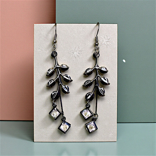 Leaf and Stem Silver Earrings
