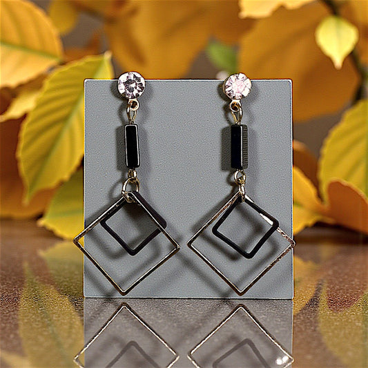 Black and Gold Diamond Shape Earrings Black Earrings casuals Ear Rings Earrings office party Trincket Jewellry Jewelry Jewellery