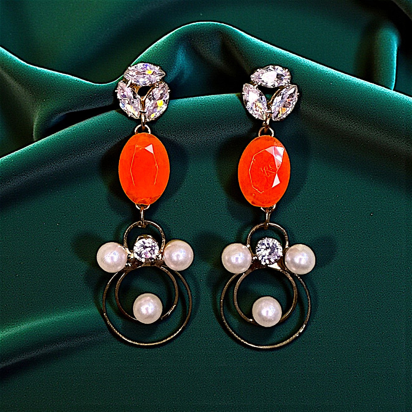 Stone and Beads studded Earrings Orange Earrings bead Ear Rings Earrings ethnic party Trincket Jewellry Jewelry Jewellery
