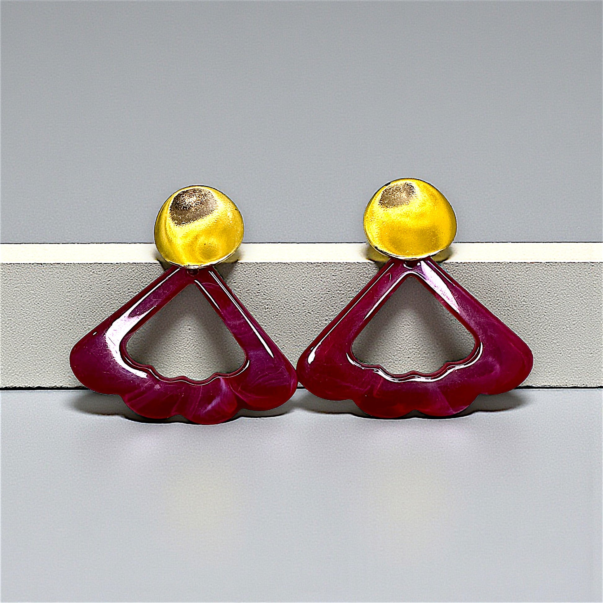 Triangle Shaped Wavy Earrings Maroon Earrings casuals Ear Rings Earrings office Trincket Jewellry Jewelry Jewellery