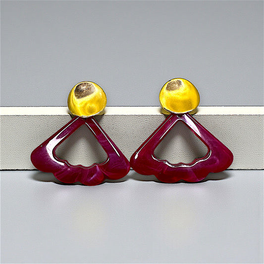 Triangle Shaped Wavy Earrings Maroon Earrings casuals Ear Rings Earrings office Trincket Jewellry Jewelry Jewellery