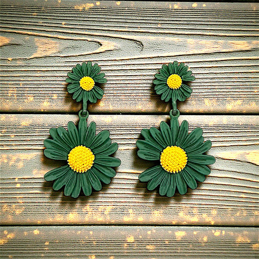 Sunflower Earrings Green Earrings casuals Ear Rings Earrings office party Trincket Jewellry Jewelry Jewellery