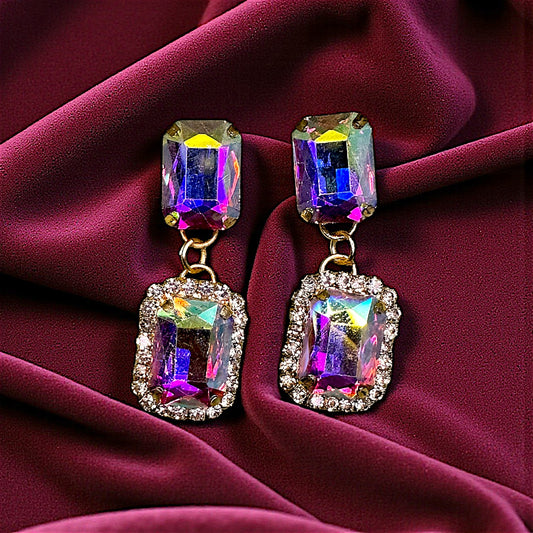 Rectangular Glass Stone Earrings