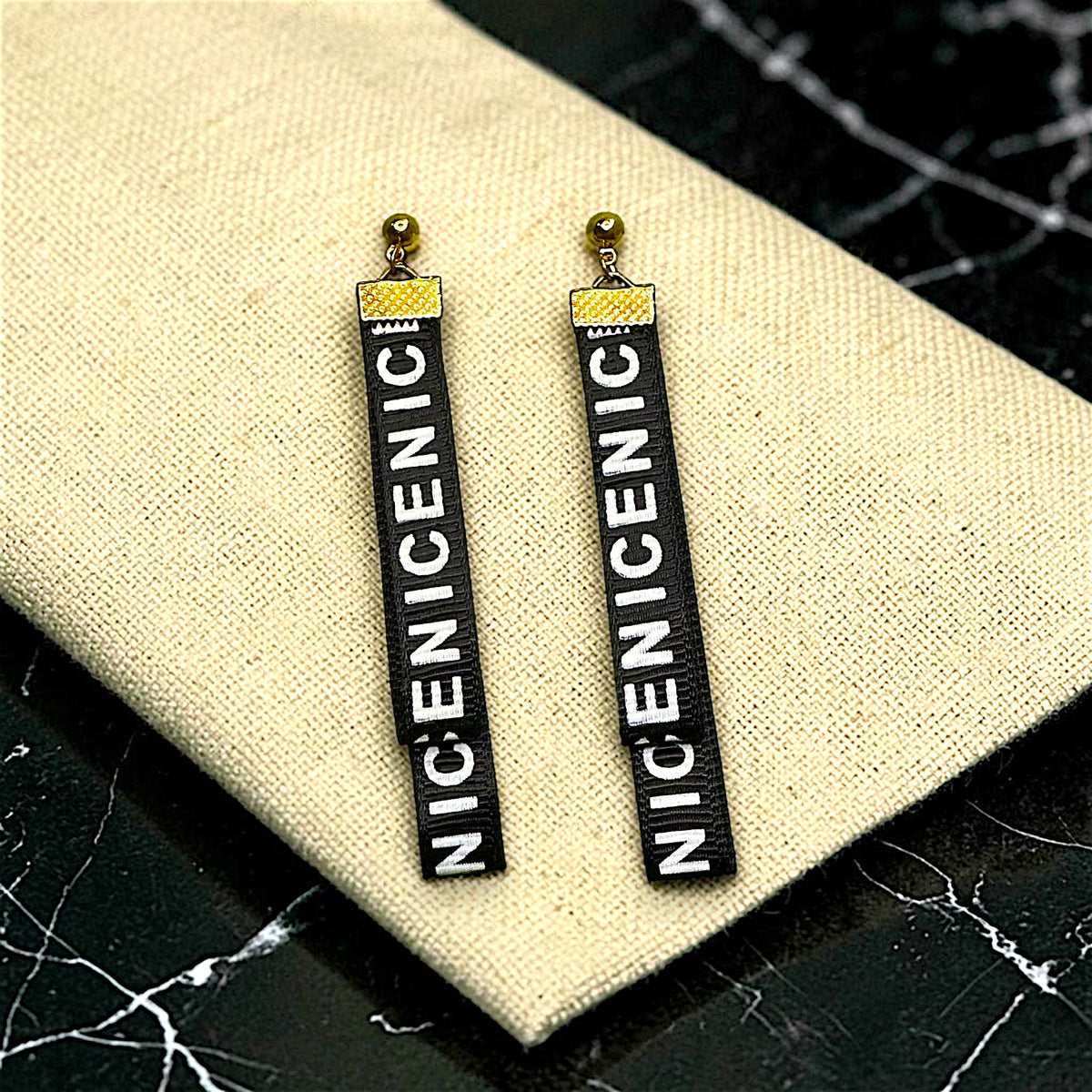 Printed Tag Earrings Black Earrings casuals Ear Rings Earrings office Trincket Jewellry Jewelry Jewellery