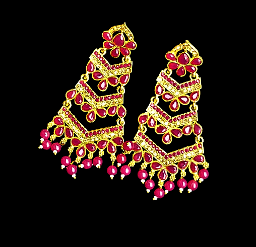 Golden Base Long Heavy Dangles Dark Pink Jewelry Ear Rings Earrings Trincket