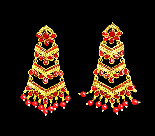 Golden Base Long Heavy Dangles Red Jewelry Ear Rings Earrings Trincket