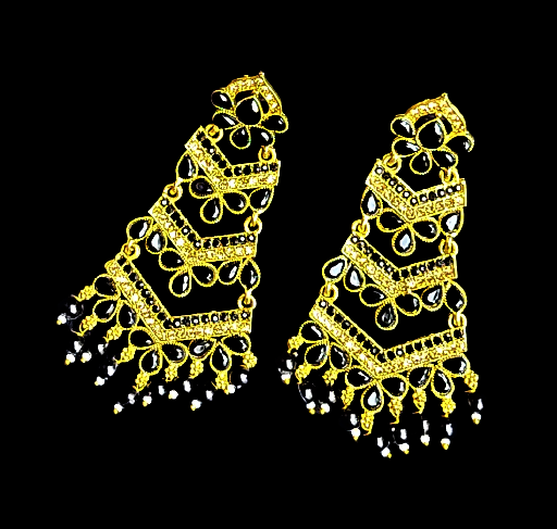 Golden Base Long Heavy Dangles Black Jewelry Ear Rings Earrings Trincket