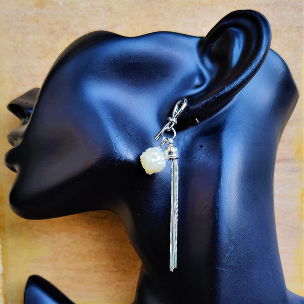 Silver Rose Bead Dangler Jewelry Ear Rings Earrings Trincket