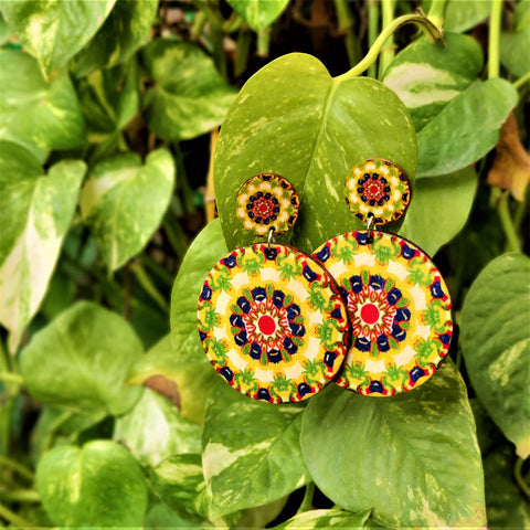 Circular Wooden Pattern Earrings Green Jewelry Ear Rings Earrings Trincket