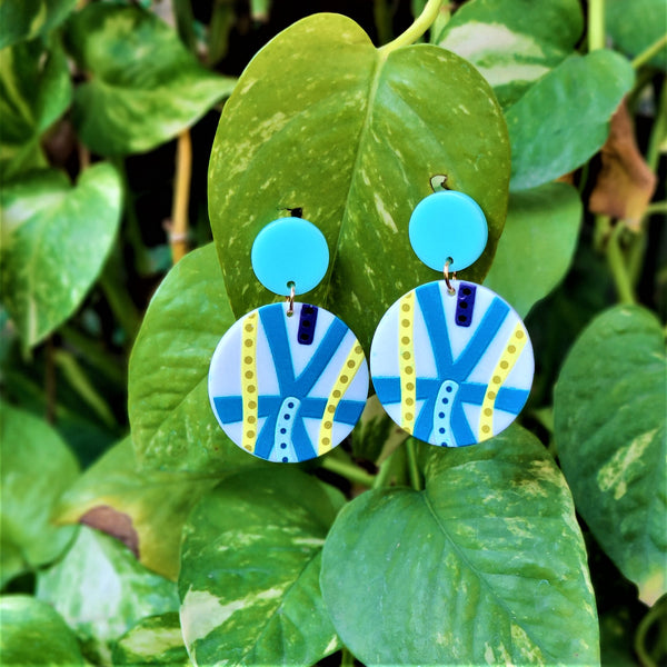 Round Plastic Funky Earrings Blue Jewelry Ear Rings Earrings Trincket