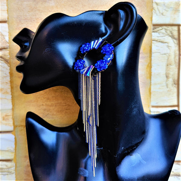 Rose Beads Korean Dangler Blue Jewelry Ear Rings Earrings Trincket