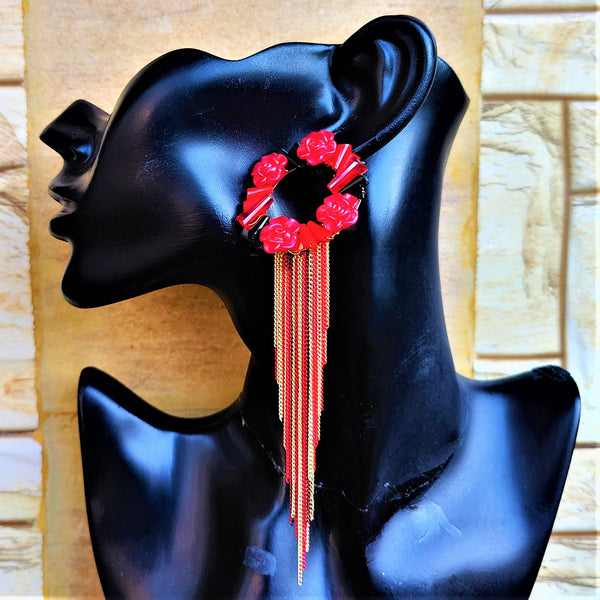 Rose Beads Korean Dangler Red Jewelry Ear Rings Earrings Trincket
