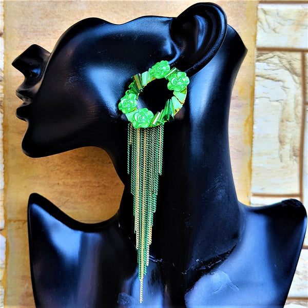 Rose Beads Korean Dangler Green Jewelry Ear Rings Earrings Trincket