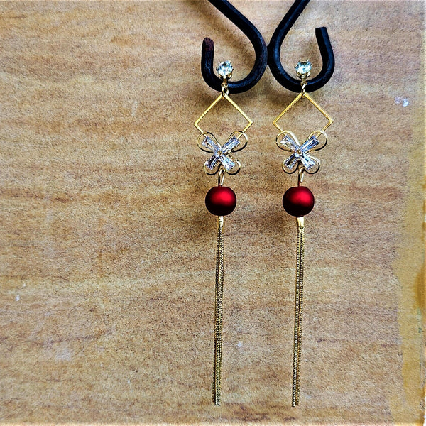 Single Bead Danglers Red Jewelry Ear Rings Earrings Trincket