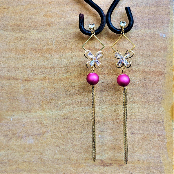 Single Bead Danglers Magenta Pink Jewelry Ear Rings Earrings Trincket