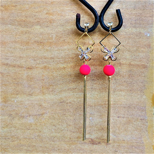 Single Bead Danglers Neon Pink Jewelry Ear Rings Earrings Trincket