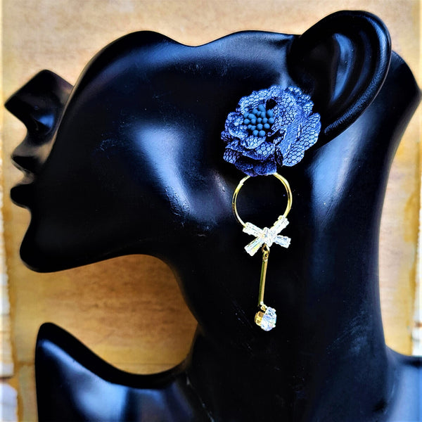 Ruffle Flower Earrings Dark Grey Jewelry Ear Rings Earrings Trincket