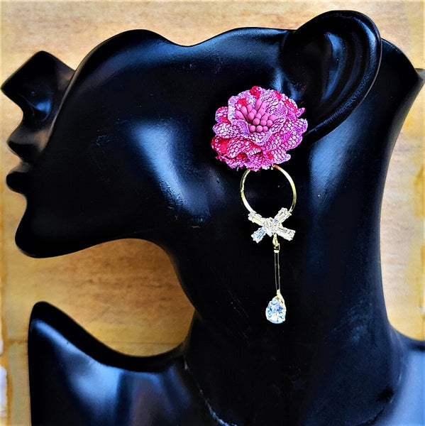 Ruffle Flower Earrings Red Jewelry Ear Rings Earrings Trincket