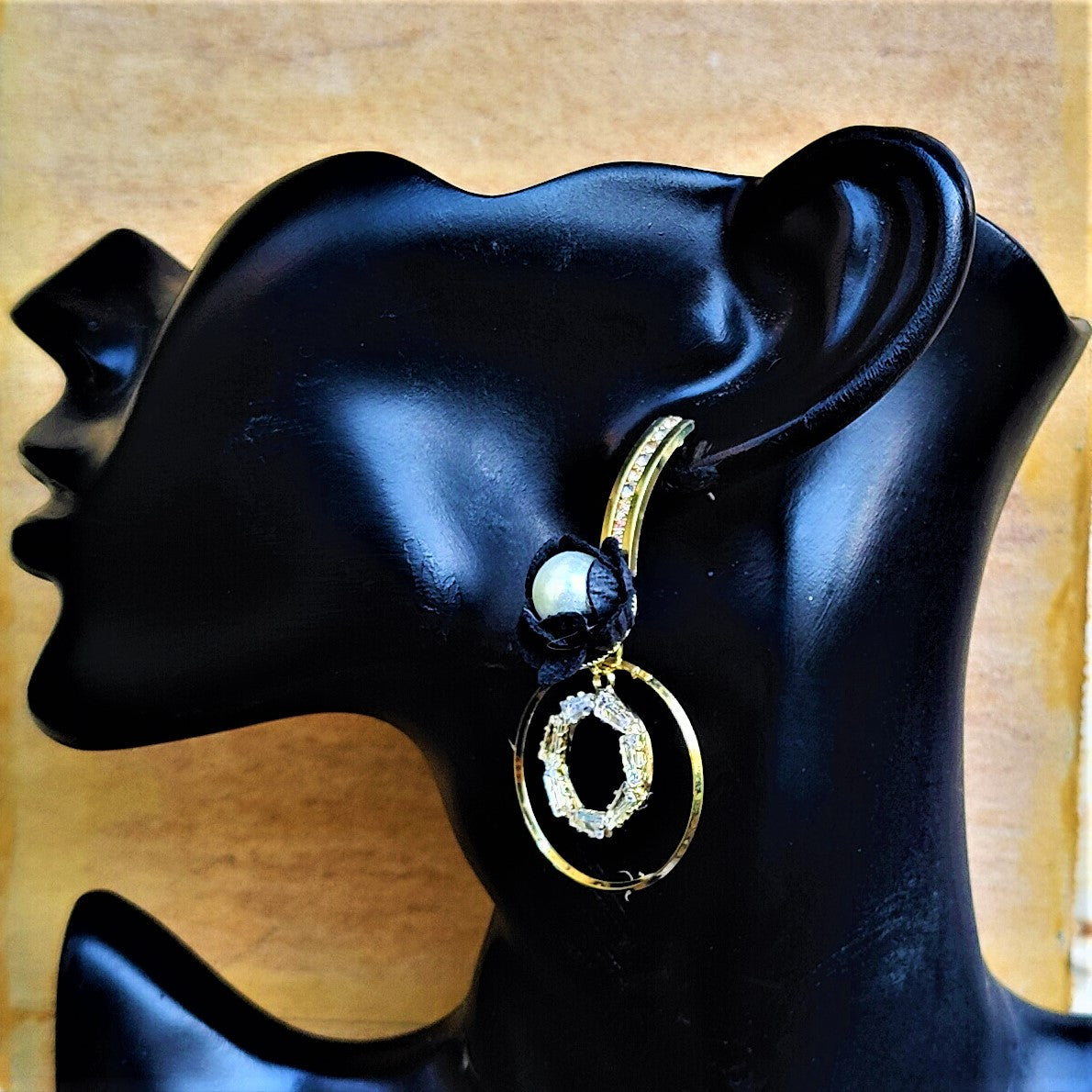 AD Stone Flower Earrings Black Jewelry Ear Rings Earrings Trincket