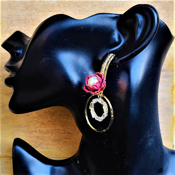 AD Stone Flower Earrings Red Jewelry Ear Rings Earrings Trincket
