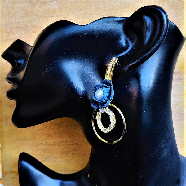 AD Stone Flower Earrings Blue Jewelry Ear Rings Earrings Trincket