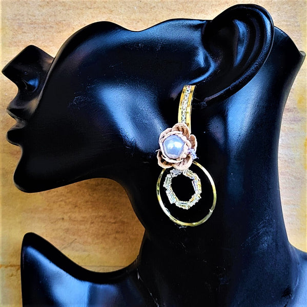 AD Stone Flower Earrings Beige Jewelry Ear Rings Earrings Trincket