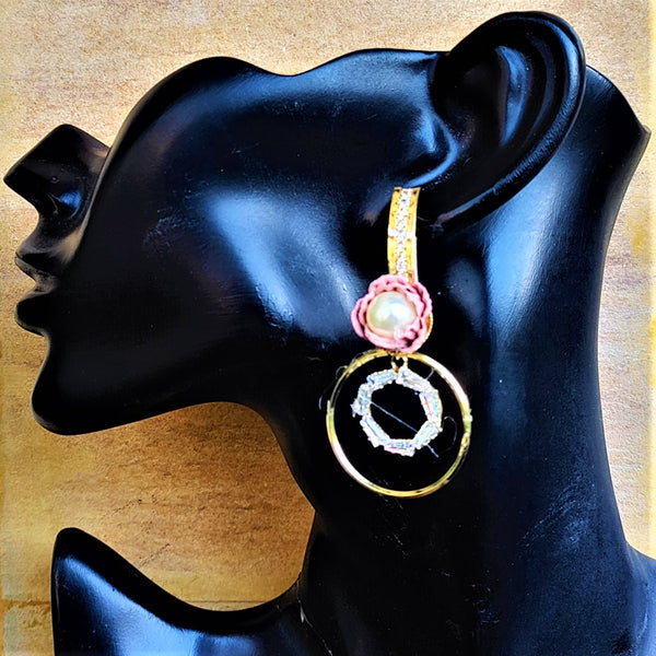 AD Stone Flower Earrings Pink Jewelry Ear Rings Earrings Trincket