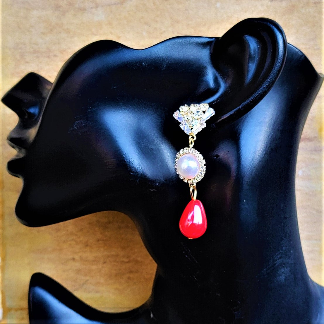 AD Stone studded Drop Earrings Red Jewelry Ear Rings Earrings Trincket