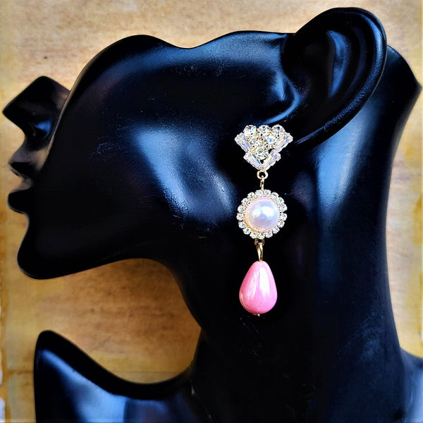 AD Stone studded Drop Earrings Pink Jewelry Ear Rings Earrings Trincket
