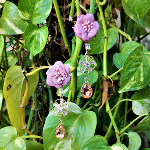 Flower Earrings with Glass Beads Pink Jewelry Ear Rings Earrings Trincket