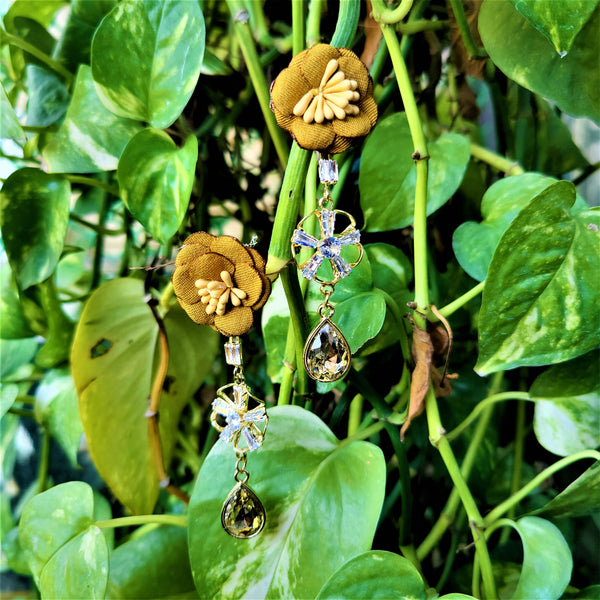 Flower Earrings with Glass Beads Yellow Jewelry Ear Rings Earrings Trincket