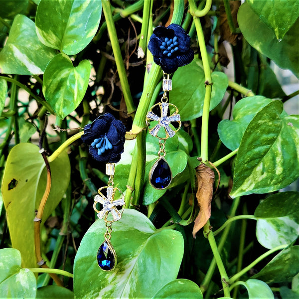 Flower Earrings with Glass Beads Blue Jewelry Ear Rings Earrings Trincket